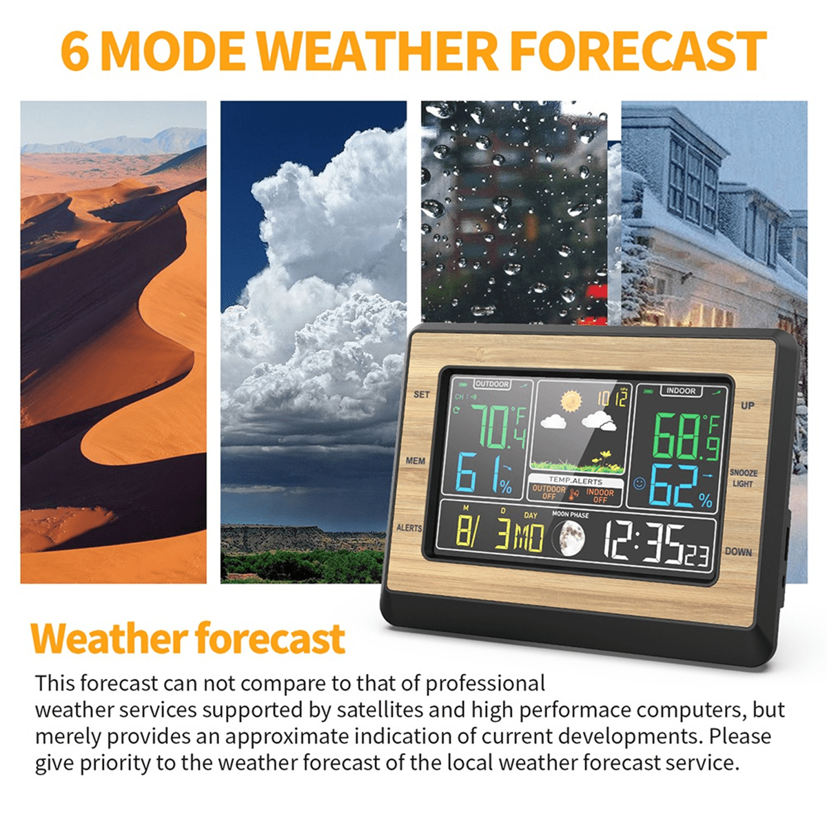 Wireless Weather Station 6 Inch Color Screen Digital Temperature Humidity Meter Weather Forecast Station with Sensor,1 * weather station 1 * transmitter