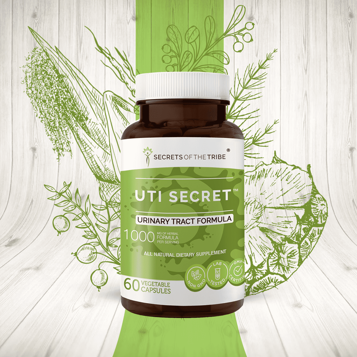 UTI Secret 60 Capsules, 500 mg, Cranberry, Bromelain, Pineapple, Uva