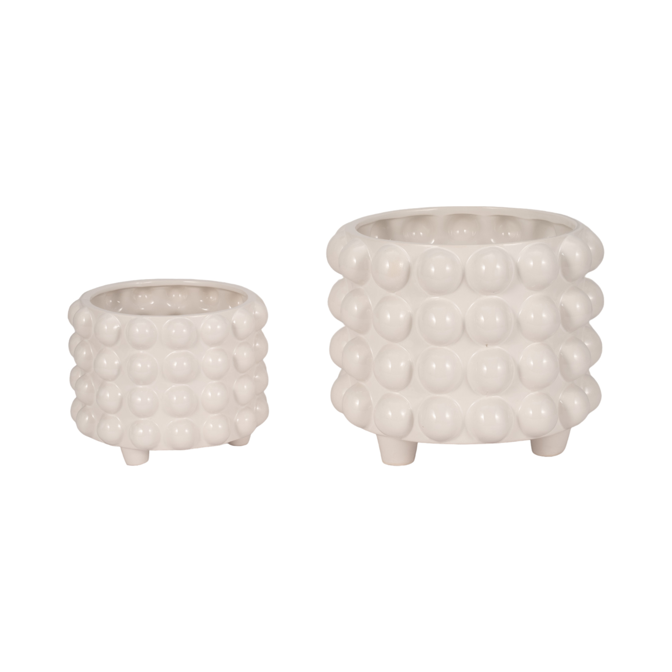 Round Bubble Flower Pots for Home Decor - Ceramic Planters with Texture for Outdoor and Indoor Plants  - Garden Plant Pots for Living Room or Patio Display - Set of 2, 10", 7", White