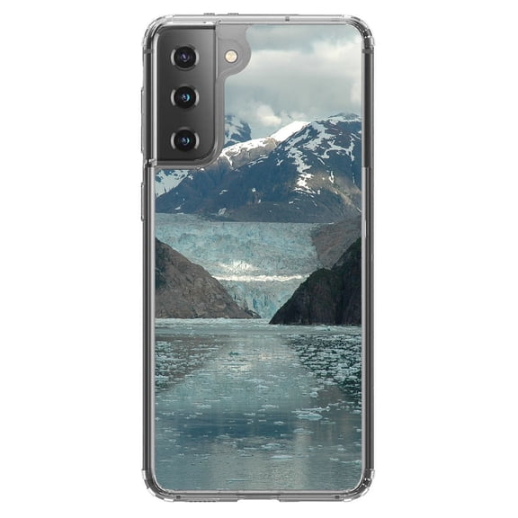 DistinctInk Clear Shockproof Hybrid Case for Galaxy S21 5G (6.2" Screen) - TPU Bumper, Acrylic Back, Tempered Glass Screen Protector - Tracy Arm Fjord Alaska