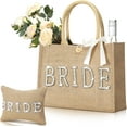 thumbnail image 1 of HLONK 2 Pcs Bride Bag Set Bride Jute Beach Tote Bag with Ribbon Makeup Pouch with Rhinestone Letter Bridal Shower Gift for Bachelorette Wedding Engagement, 1 of 6