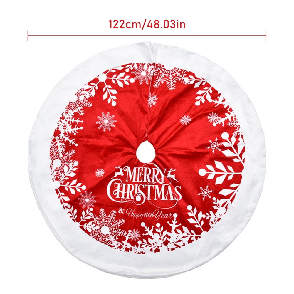 48.03Inch Red Christmas Tree Skirt with Snow Sequin Embroidery with