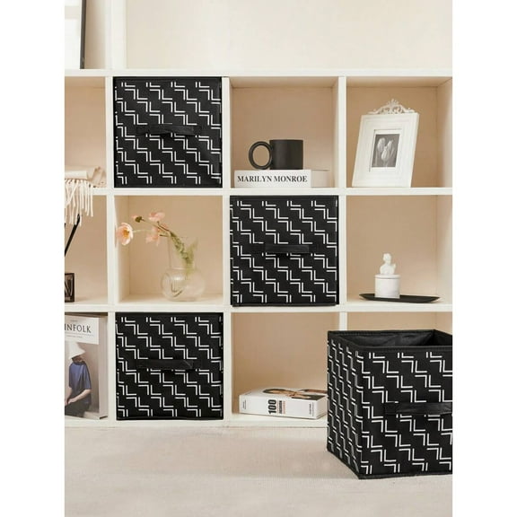 4pcs Foldable Cube Storage Baskets With Dual Handle, 10.5x10.5x11 Inch, Decorative Fabric Bins Boxes For Shelf, Closet, Nursery