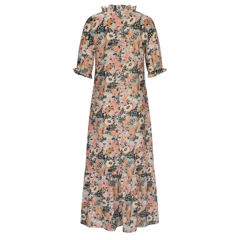ZVAVZ Boho Dresses for Women Summer Casual Long Dress Vacation Clothes 3/4  Sleeve V Neck Dress - Walmart.com