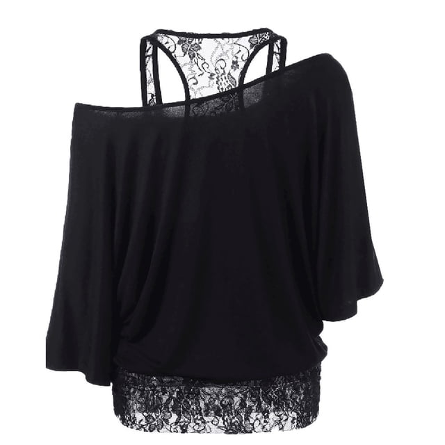 Hauts Grande Taille pour Femmes, Col Rond, Patchwork en Dentelle, Manches 3/4, Blouse Ample, T-Shirt en Solde