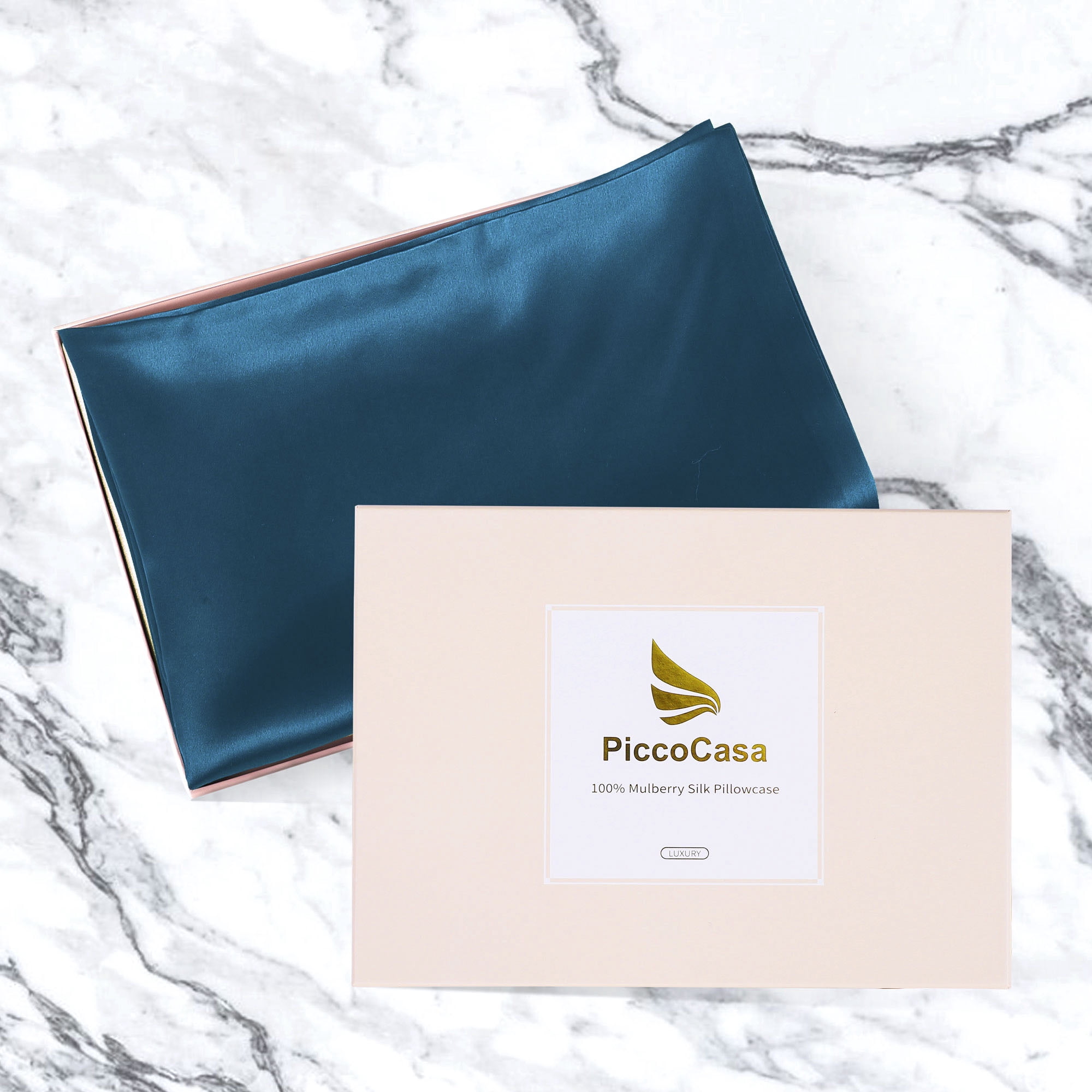 PiccoCasa 1 Pc 19 Momme Silk Pillowcase for Hair and Skin, Standard Peacock Blue