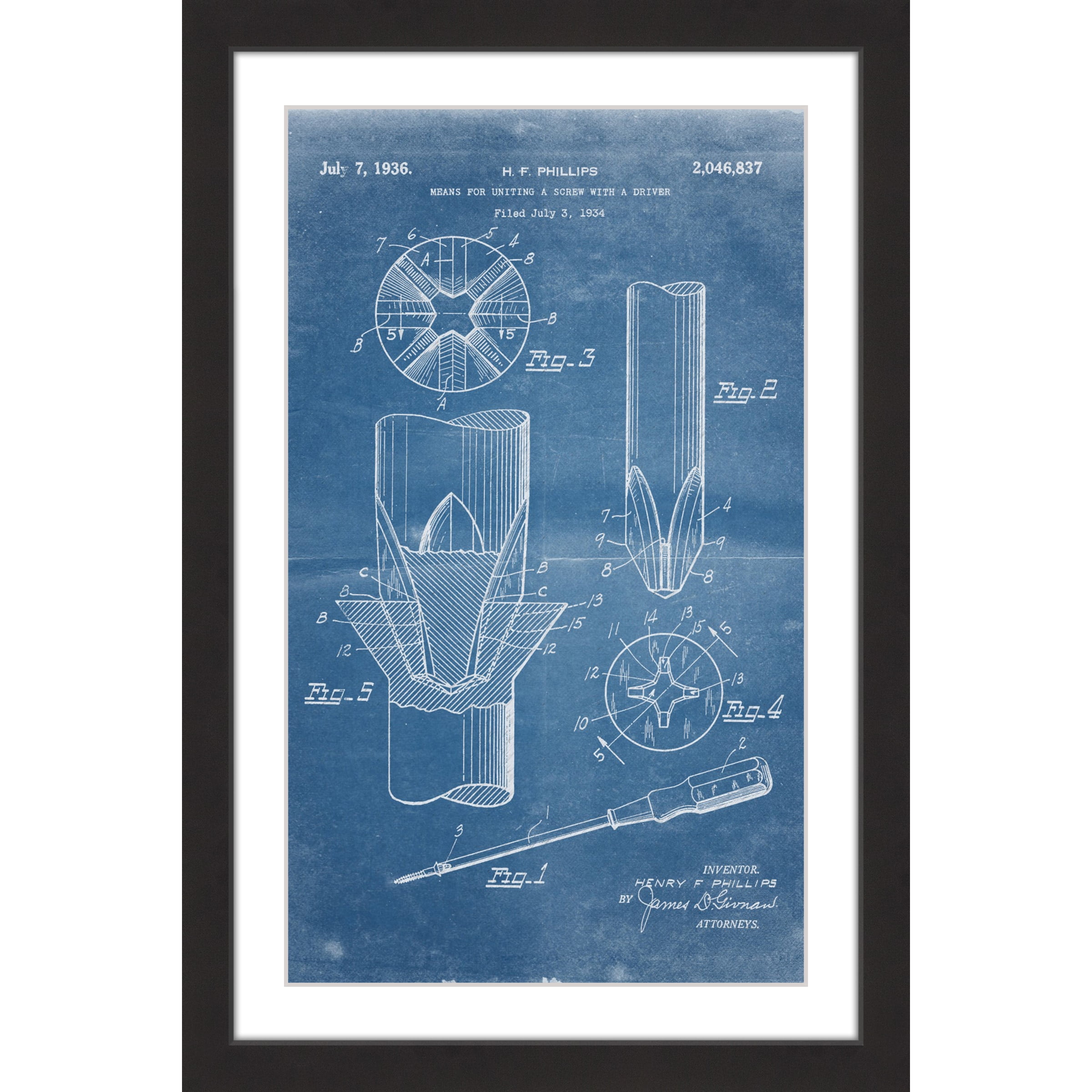 Marmont Hill - "Screwdriver 1936 Blueprint" by Steve King Framed Painting Print