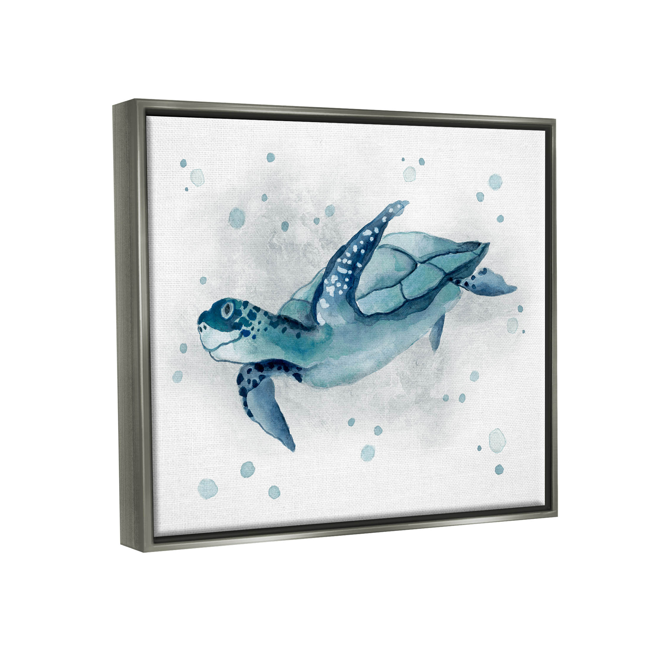 Stupell Industries Sea Life Tortoise Splash Graphic Art Luster Gray Floating Framed Canvas Print Wall Art, Design by Janet Tava