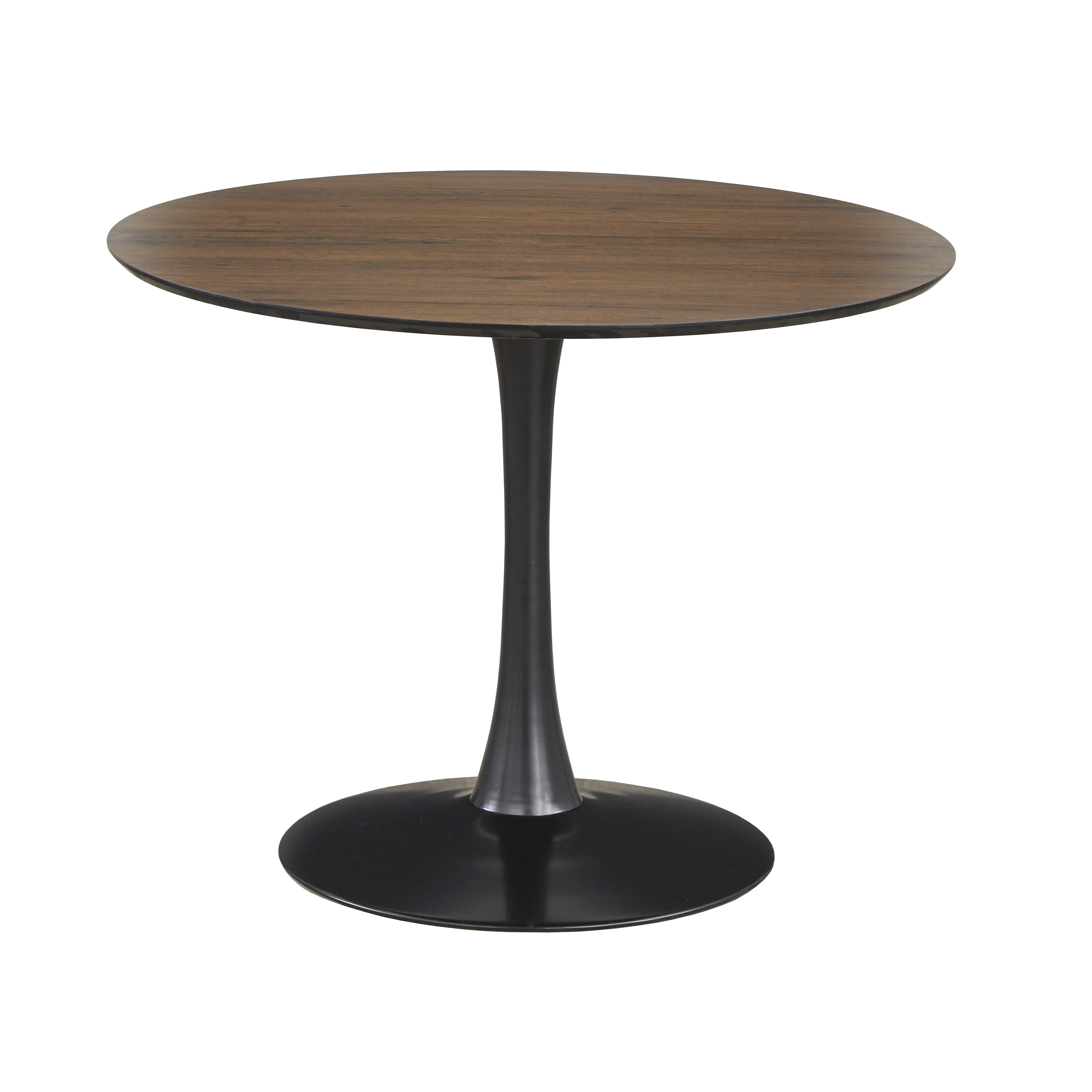 angelo:HOME Kavitt 39" Round Metal Pedestal Dining Table in Walnut and Black Finish