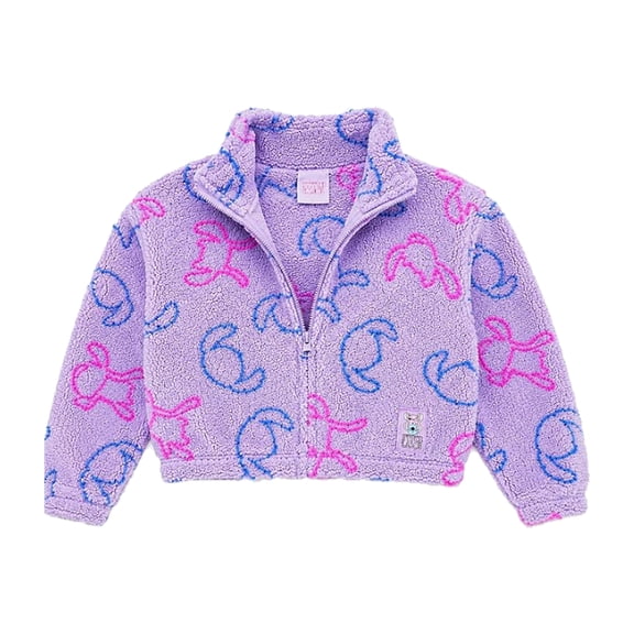 Disney Lilo & Stitch Girls Sherpa Fleece Jacket Zip-Up Mock Neck Kids Outerwear, Official Licensed Sizes 410