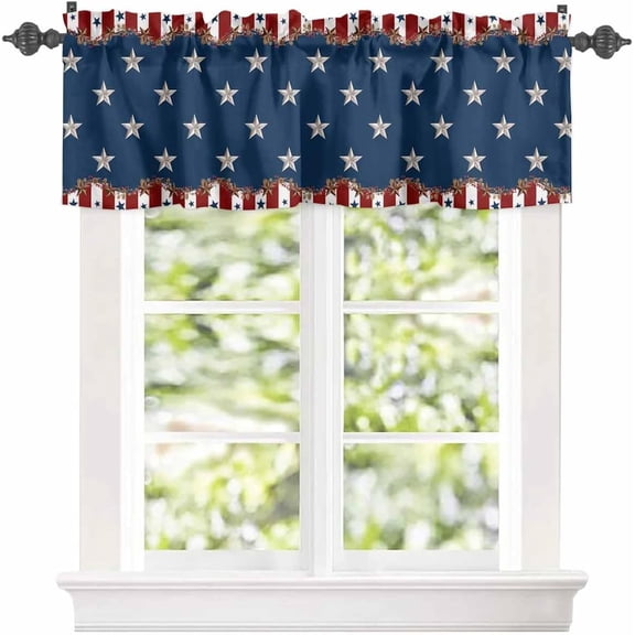 limua Independence Day Curtain for Window,Rod Pocket 4th of July Kitchen Valances Patriotic Memorial Day Short Curtain Panel Red Blue Star and Stripe Windows Treatment Drapes for Bathroom 54x18in