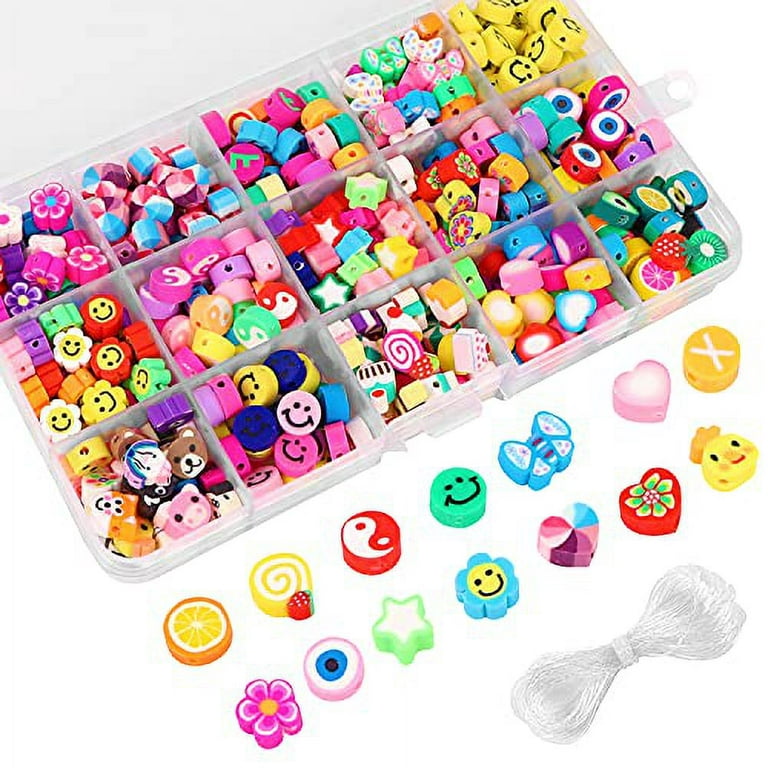 666PCS Flower Smiley Polymer Clay Beads Charms 24 Styles Cool Fun Cute  Preppy Beads for Jewelry Making Girls Indie Aesthetic Beads DIY Bracelet  Accessories Kit 5m Crystal Elastic String for Kids