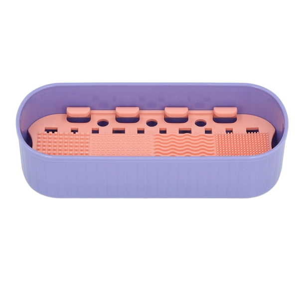 Caja De Alfombrilla Limpiadora De Brochas De Maquillaje De Silicona 3 En 1, Organizador De Herramientas De Limpieza De Brochas Cosméticas Con 8 Brochas, Diseño Elegante Para