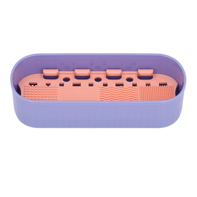 Caja De Alfombrilla Limpiadora De Brochas De Maquillaje De Silicona 3 En 1, Organizador De Herramientas De Limpieza De Brochas Cosméticas Con 8 Brochas, Diseño Elegante Para