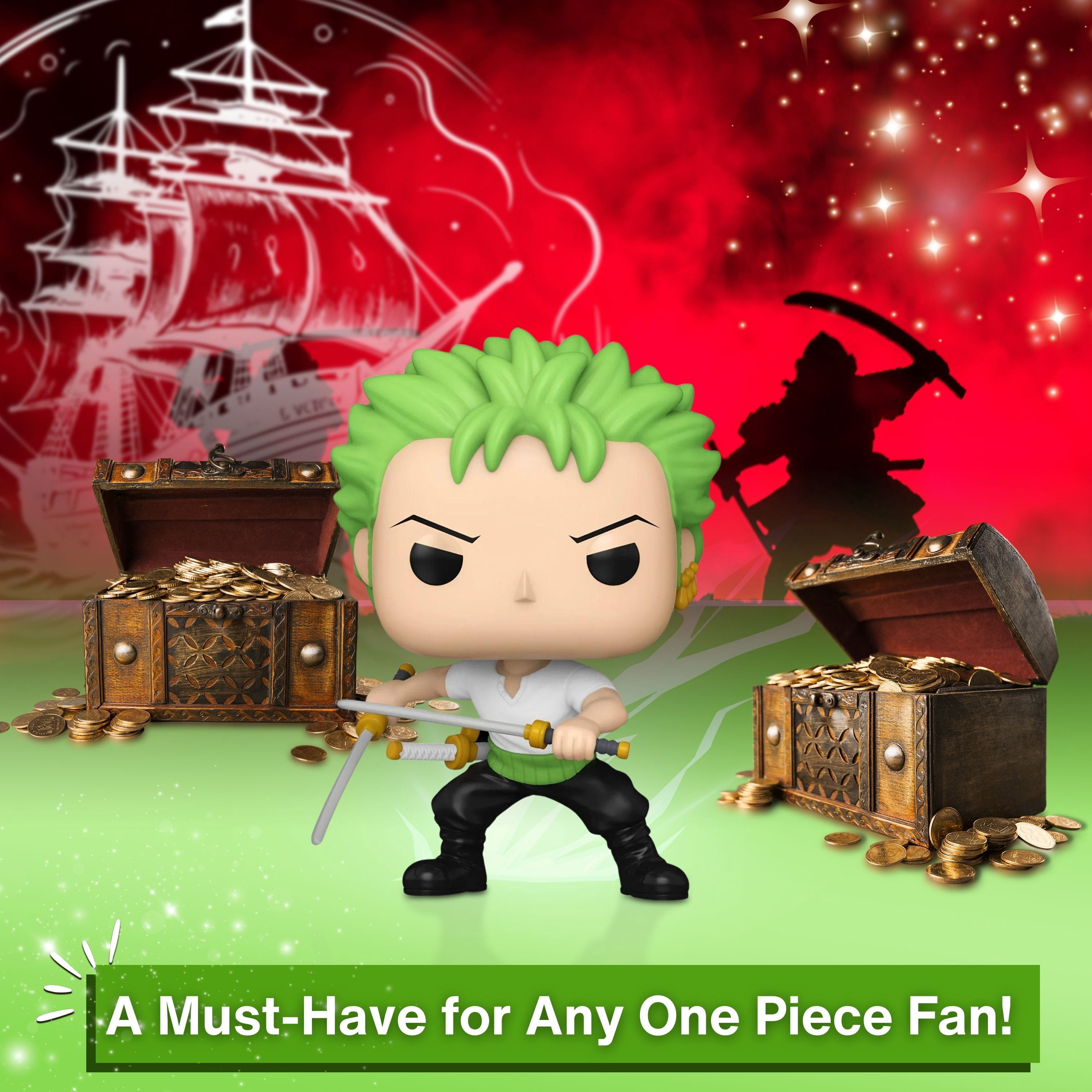 Funko, Animation One Piece Zoro, with Display Case, 4 1/4 inch