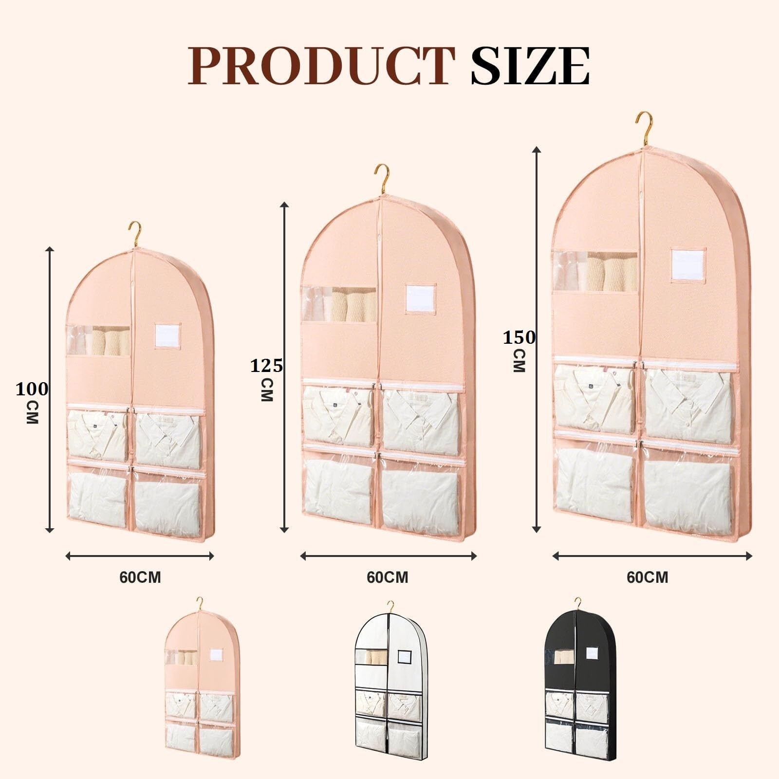 Space Saving Hanging Garment Bag with Self Compression Zipper, Space Saving Hanging Protector for Down Coat, Down Coat Compression Dust Cover for Closet Storage