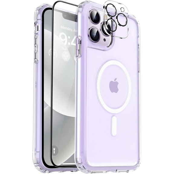 Phone Case for iPhone 13 Red | Strong Magnetic, Compatible with Magsafe, Screen Protector, Camera Lens Protector, Translucent Matte Back, Slim, Shockproof Case, 6.1"