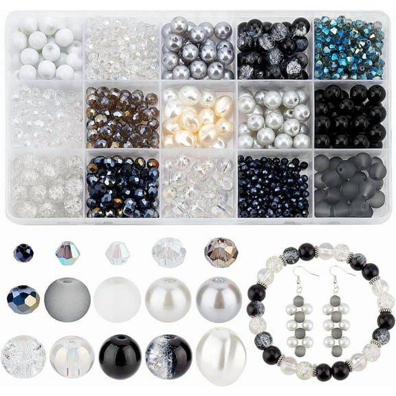 995PCS Glass Beads for Jewelry Making 15 Style Round Loose Beads Bicone Spacers Oval Bead for Men Women Bracelet Earring Necklace Jewelry Making Crafts Supplies diy