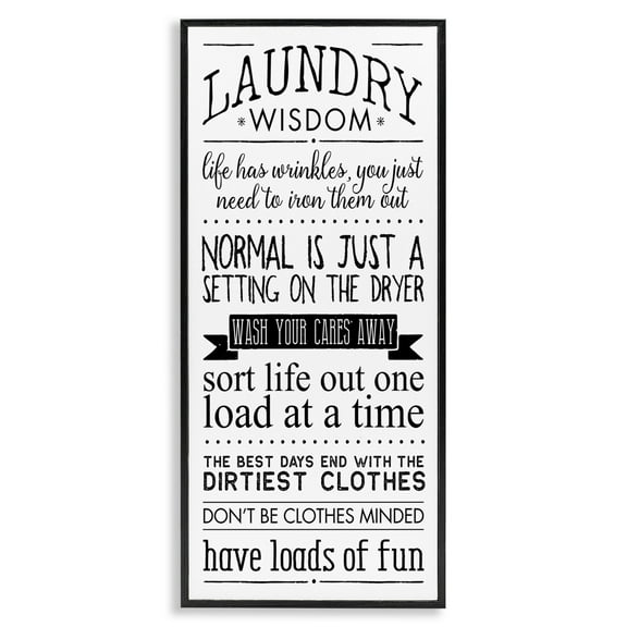 Stupell Industries Laundry Wisdom Life Phrases Typography Painting Black Framed Art Print Wall Art, 10 x 24