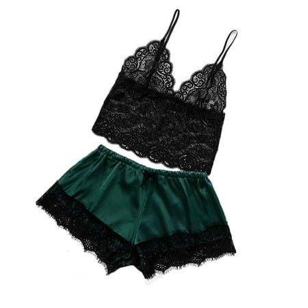 

DORKASM Pj Set Two-Piece Sleepwear for Women Lace Sexy Cami Crop Top and Shorts Sets Nightwear Lingerie Loungewear Pajamas Set 3XL