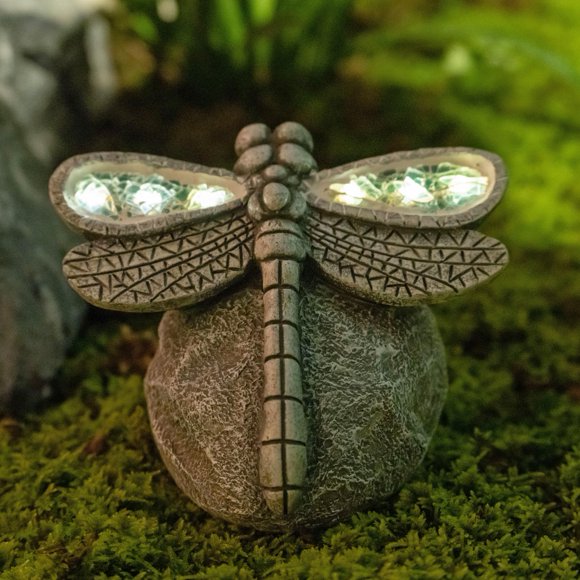 Estatua de jardín Rezpuao de libélula solar de resina para exterior