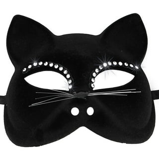 Star Power Furry Face Black Cat Animal Head Mask, Black White, One Size