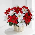 6Pcs Christmas Artificial Flowers Silk Poinsettia Bouquets Xmas Fake