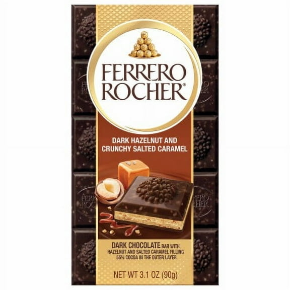 Ferrero Rocher Dark Chocolate Hazelnut & Crunchy Salted Caramel Bar, Premium Chocolate Treat, 3.1oz 3.1 oz - Pack of 2