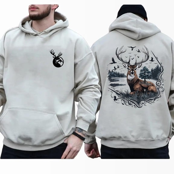 Deer Hunting Double-Sided Hoodie, Adventure Outdoor Hunting Graphic Pullover for Men and Women, Hunter Gift