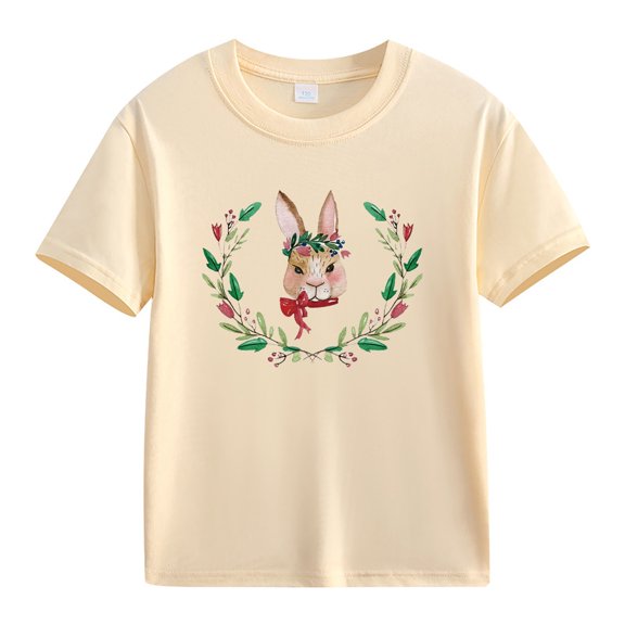 MZXELPRJD Shirts for Girls Easter Outfit Bunny Tees Spring Summer Casual Short Sleeve Graphic T-shirt Summer Clothes Camisas Para NiñOs