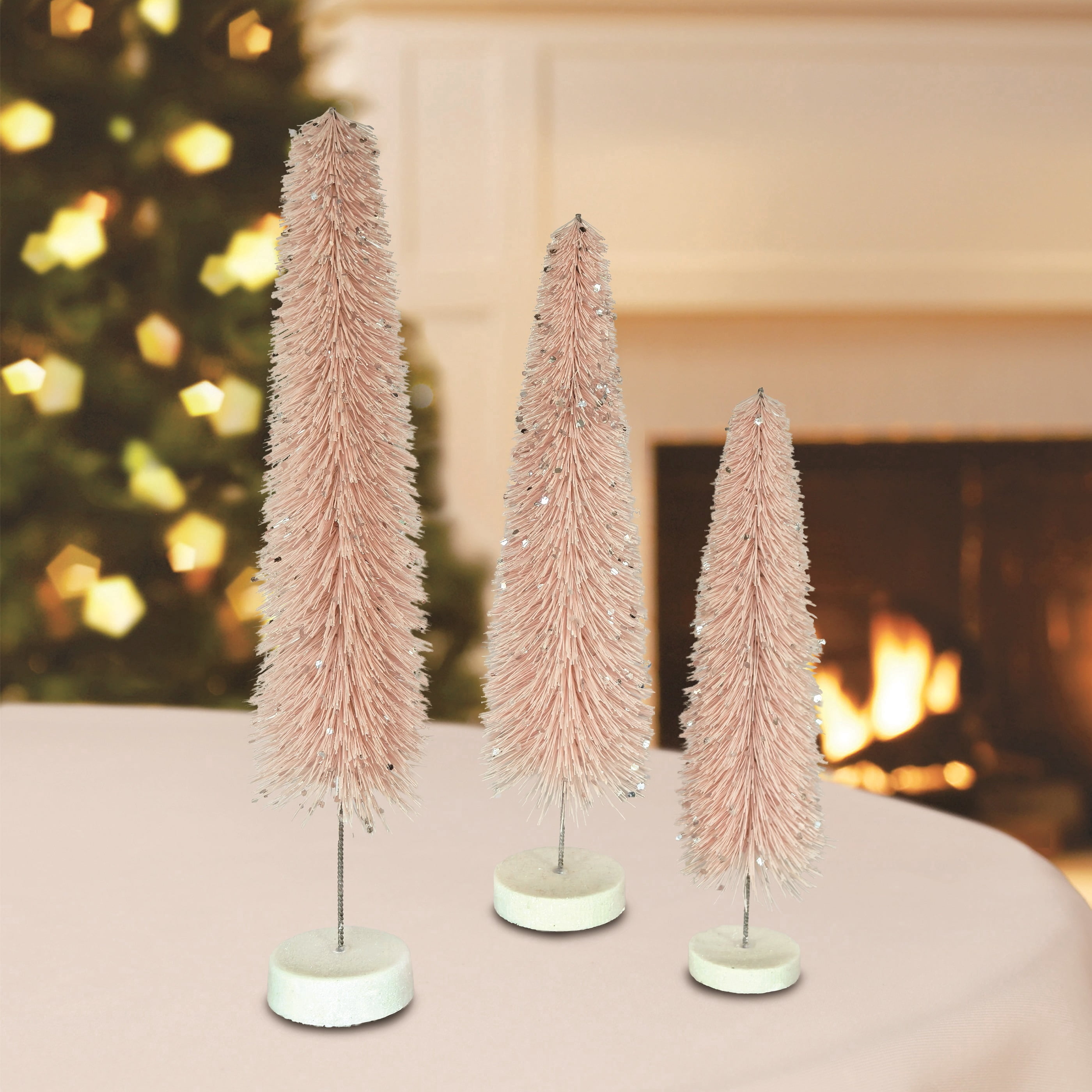 3-Piece Christmas Village Tree Set, Pink, by Holiday Time