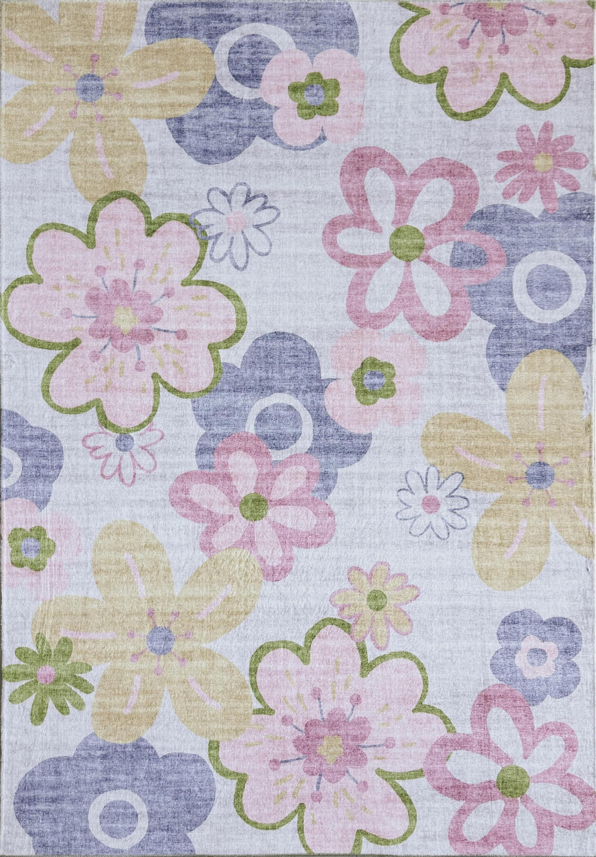Rug Branch Soft Steps Fun Floral Doux, Rose Violet - Pour garcons et filles dans la salle de jeux, la chambre d'enfant, la chambre a coucher.