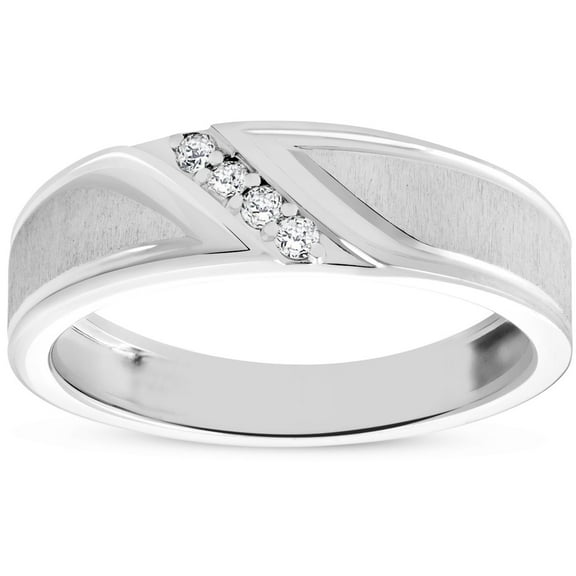 Pompeii Mens 1/10ct White Gold Diamond Ring Flat Classic Bushed Wedding Anniversary Band