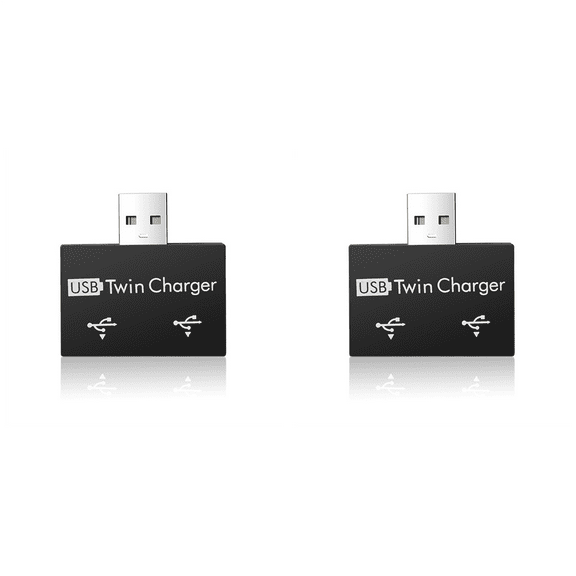 2X Portable Mini USB Hub to 2 Port Charger Hub Adapter USB Splitter Dual USB Charging Extender for Phone Computer Black