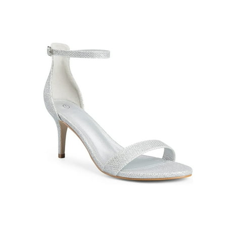 

Mysoft Women Stilettos Pump Ankle Strap Heel Sandals(Silver Glitter 7.5)