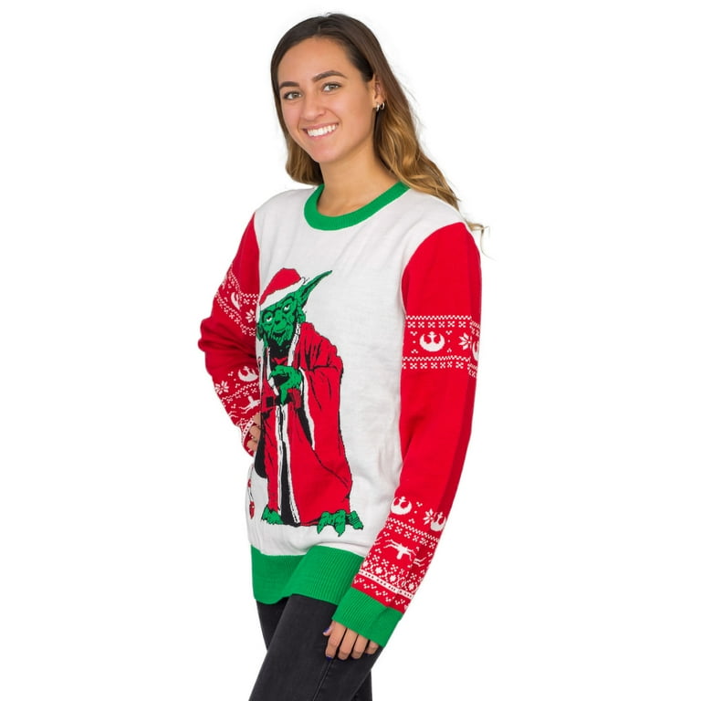Star Wars Jedi Yoda Dressed As Santa Adult LED Light Up Candy Cane Ugly Christmas Sweater