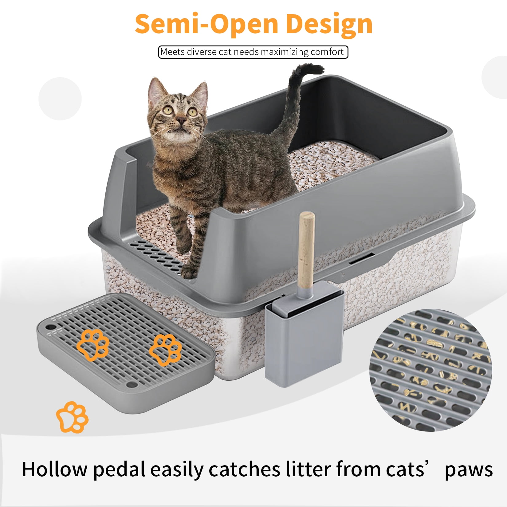 BingoPaw Stainless Steel Enclosed Cat Litter Box with Lid Extra Large Litter Pan Tray, Anti-Leakage, High Wall Sides