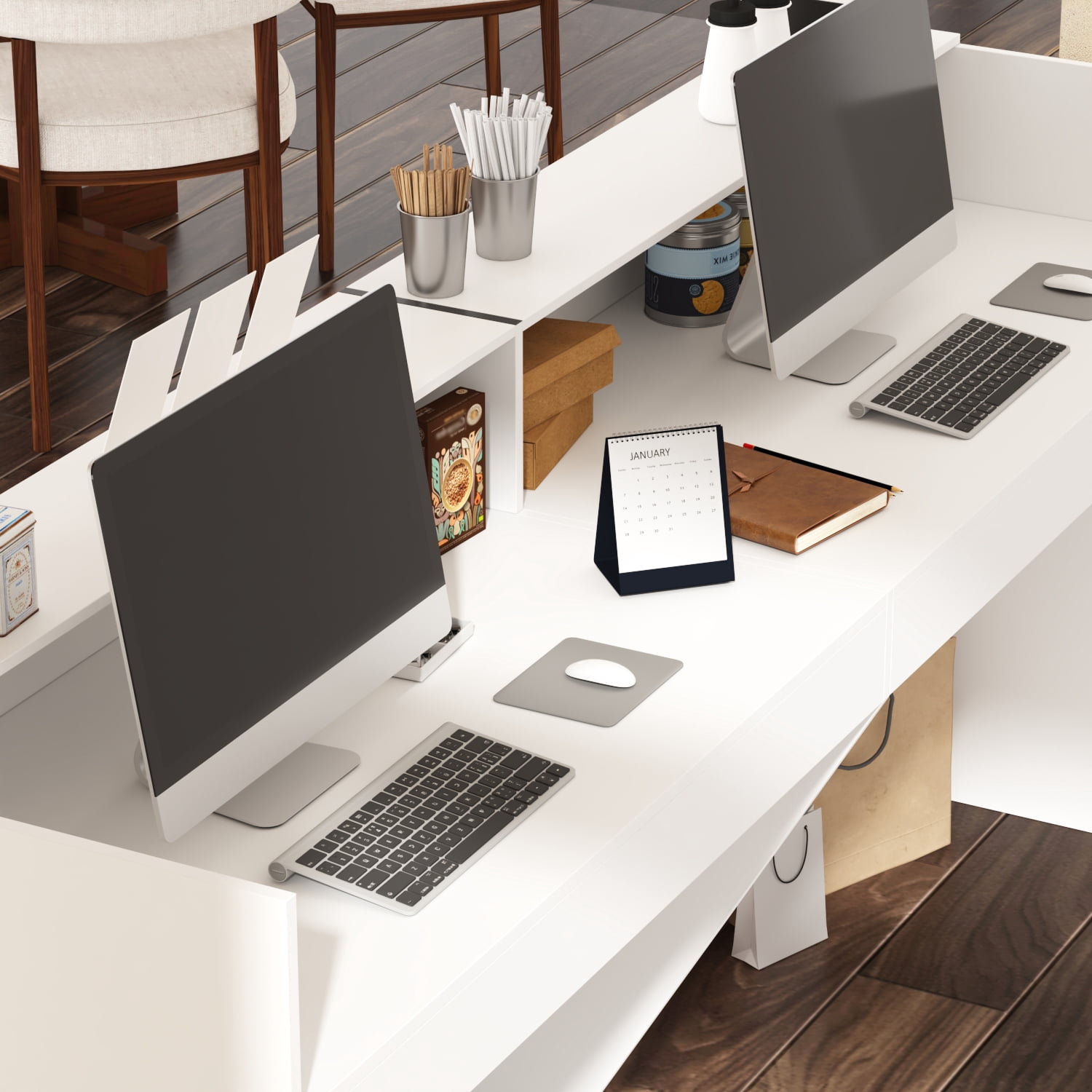 KULAGAGA Reception Desk with Shelves, Modern Front Counter Table Checkout Retail Counter for Reception Room Lobby Shop