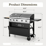 Alpha Joy 5-Burner Propane Gas Grill and Griddle Combo with Lids Total 54,000 BTU