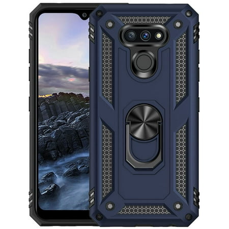 Nakedcellphone [Navy Blue Bandit Case] Flexible TPU Phone Cover with Finger Grip Viewing Stand [Anti-Shock, Anti-Fingerprint] for Cricket LG Harmony 4, LG Premier Pro Plus (L455DL)