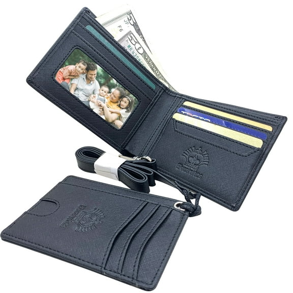 Men's Cowhide Leather Wallet with Card Holder, Shielded Bifold Fashion Wallet, 2 Slim Wallet Set (12   6 Card Slots) with Deluxe Gift Box