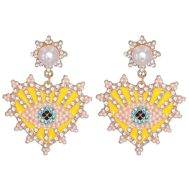 JUJIA, pendientes de gota de ojo malvado con forma de corazón de amor étnico a la moda para mujer, pendientes colgantes de cristal de declaración Vintage, regalo de joyería Tan Jianjun unisex