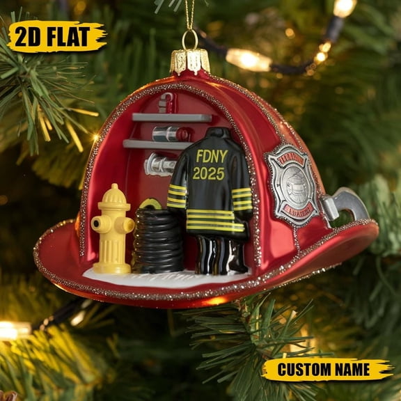 Personalized Firefighter Christmas Ornament - Custom Name &Year Helmet Decor - Fireman Holiday Gift for Hero, Fire Dept and First Responders