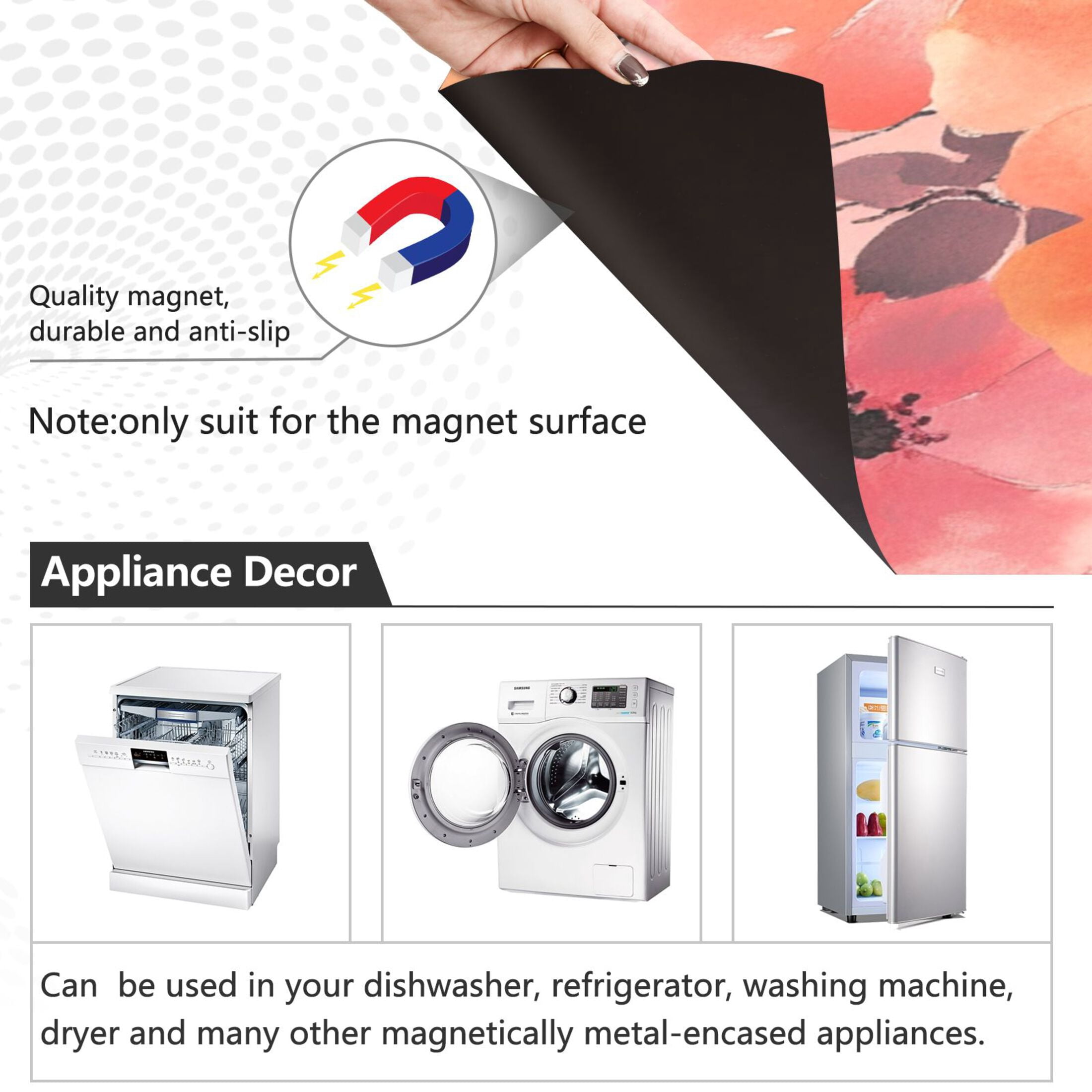 Dishwasher Magnetic Sticker 23x26 Inch Refrigerator Magnetic Sticker Washing Machine Magnetic Sticker Kitchen Panel Magnetic Sticker Home Decor Dark Red Flowers