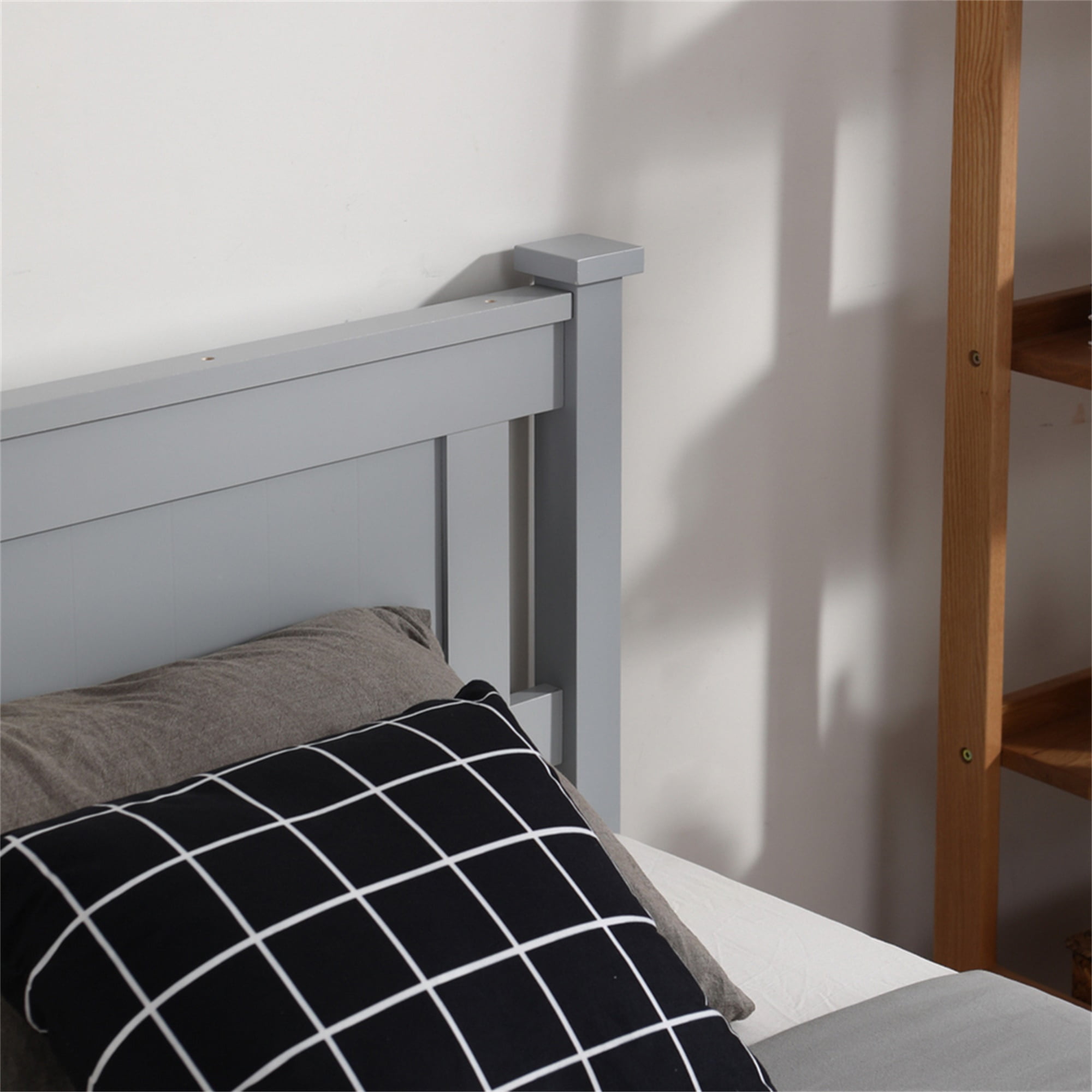 Kadyn Twin Bed Frame, Single Core Full Panel Headboard, Twin Decorative Bed, Gray, No Springs Required, Same End Gray Single Solid Pine Bed