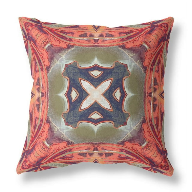 Oreiller en Tissu Pastel Fleuri Intérieur/extérieur avec Zip -Chaud Vert Pêche 16"