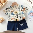 thumbnail image 2 of Mercatoo Toddler Kids Boy Summer Outfits Cute Print Short Sleeves T-Shirts Elastic Waist Shorts 2 Piece Cute I𝐧fant Clothes Set, 2 of 4