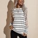 thumbnail image 4 of Camiseta holgada de manga larga con cuello redondo y decoración con estampado a rayas para mujer para otoño invierno blanco L, 4 of 7