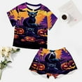 thumbnail image 4 of Halloween Ghosts Horror Pumpkin Women's Ruffle Short Sleeve Tops And Shorts Cute Peeps Bunny Pajamas Sets, 4 of 7