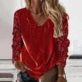 thumbnail image 2 of T-shirt pour Femmes Imprimé Col en V Manches Longues Blouse Automne Hauts pour Femmes Rouge L, 2 of 4